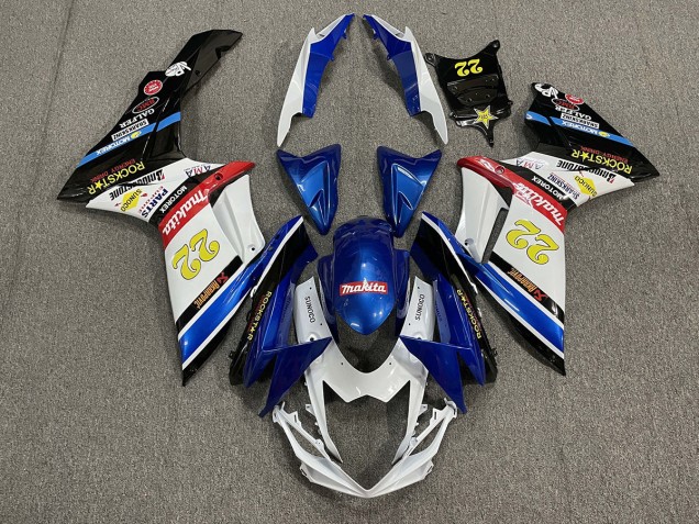 22 Rockstar White and Blue 2011-2024 GSXR 600-750 Motorcycle Fairing 22 Rockstar White and Blue 2011-2024 GSXR 600-750 Motorcycle Fairing