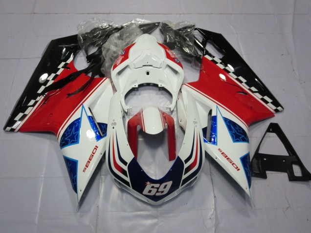69 White and Red 2007-2014 Ducati 848 1098 1198 Motorcycle Fairing 69 White and Red 2007-2014 Ducati 848 1098 1198 Motorcycle Fairing