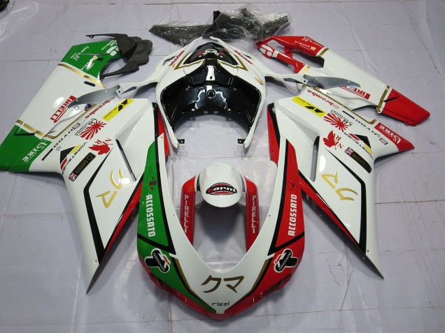 77 White Red Green 2007-2014 Ducati 848 1098 1198 Motorcycle Fairing 77 White Red Green 2007-2014 Ducati 848 1098 1198 Motorcycle Fairing