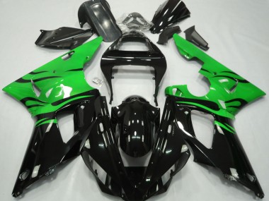 Black Flame & Green 2000-2001 R1 Motorcycle Fairing