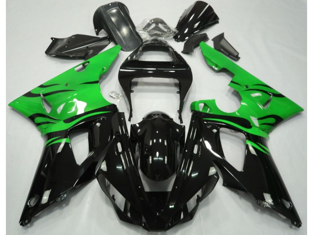 Black Flame & Green 2000-2001 R1 Motorcycle Fairing Black Flame & Green 2000-2001 R1 Motorcycle Fairing