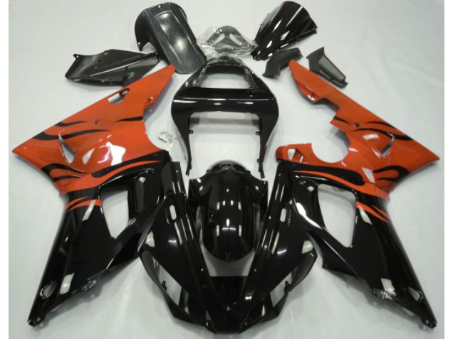 Black Flame & Orange 2000-2001 R1 Motorcycle Fairing Black Flame & Orange 2000-2001 R1 Motorcycle Fairing
