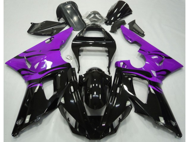 Black Flame & Purple 2000-2001 R1 Motorcycle Fairing Black Flame & Purple 2000-2001 R1 Motorcycle Fairing