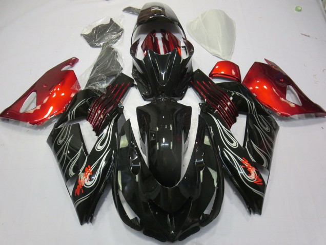 Black Flame Red 2006-2011 ZX14R Motorcycle Fairing Black Flame Red 2006-2011 ZX14R Motorcycle Fairing