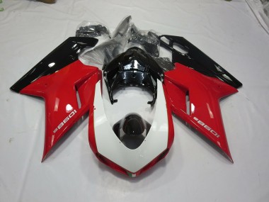 Black Red and White 2007-2014 Ducati 848 1098 1198 Motorcycle Fairing