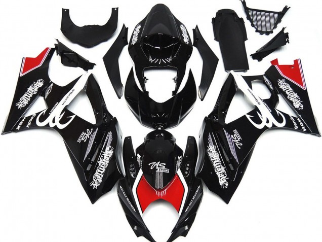 Black and White with Red Skrib 2007-2008 GSXR 1000 Motorcycle Fairing Black and White with Red Skrib 2007-2008 GSXR 1000 Motorcycle Fairing