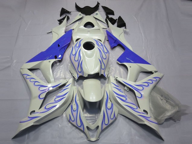 Blue Flame on White 2007-2008 CBR600RR Motorcycle Fairing Blue Flame on White 2007-2008 CBR600RR Motorcycle Fairing