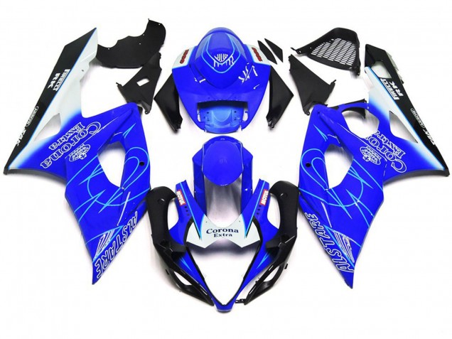 Blue and White Corona Style 2005-2006 GSXR 1000 Motorcycle Fairing Blue and White Corona Style 2005-2006 GSXR 1000 Motorcycle Fairing