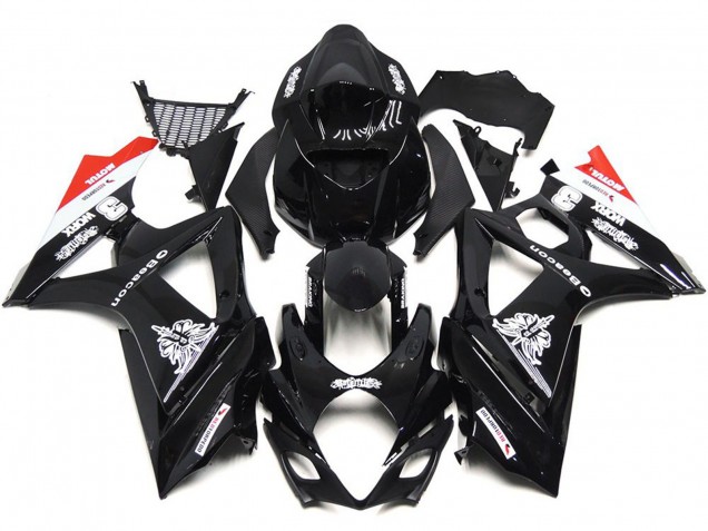 Custom Black with Hint of White and Red 2007-2008 GSXR 1000 Motorcycle Fairing