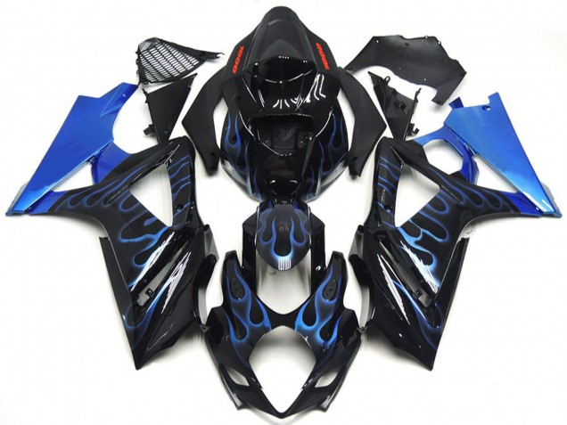 Custom Blue and Black Flame 2007-2008 GSXR 1000 Motorcycle Fairing