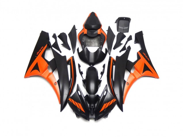 Custom Matte Black and Orange 2006-2007 R6 Motorcycle Fairing