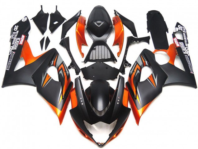 Custom Matte and Gloss Black and Orange 2005-2006 GSXR 1000 Motorcycle Fairing Custom Matte and Gloss Black and Orange 2005-2006 GSXR 1000 Motorcycle Fairing