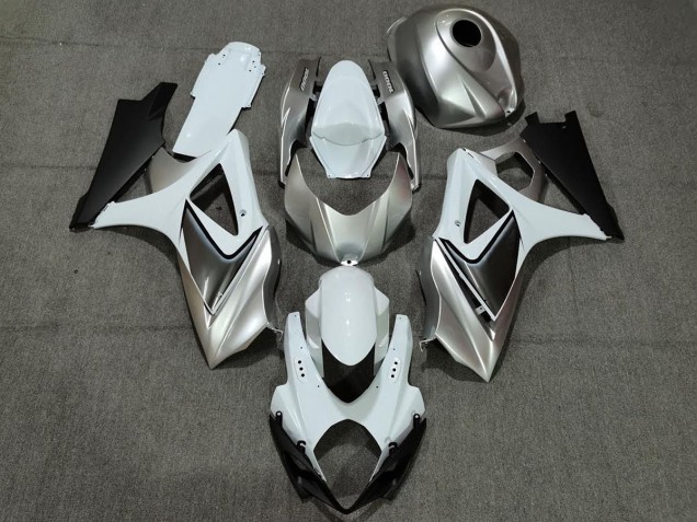 Custom Silver White with Black 2007-2008 GSXR 1000 Motorcycle Fairing Custom Silver White with Black 2007-2008 GSXR 1000 Motorcycle Fairing