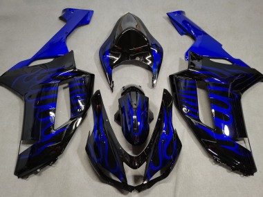 Gloss Black & Blue Flame 2007-2008 ZX6R Motorcycle Fairing