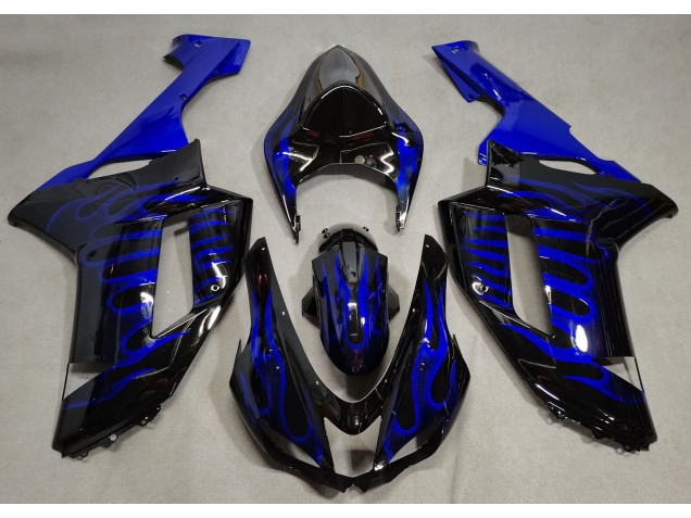 Gloss Black & Blue Flame 2007-2008 ZX6R Motorcycle Fairing Gloss Black & Blue Flame 2007-2008 ZX6R Motorcycle Fairing