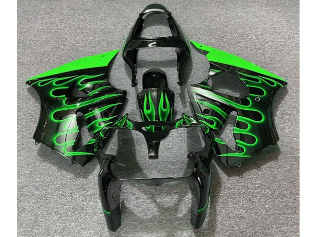 Gloss Black & Green Flame 2000-2002 ZX6R Motorcycle Fairing Gloss Black & Green Flame 2000-2002 ZX6R Motorcycle Fairing