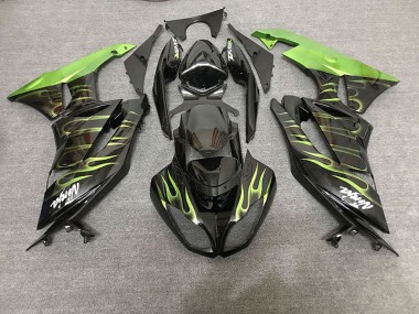 Gloss Black & Green Flame 2009-2012 ZX6R Motorcycle Fairing