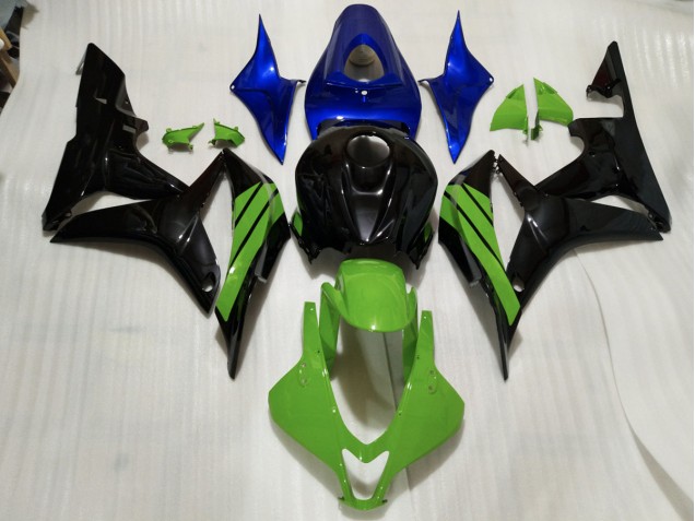 Gloss Black & Green and Blue Accents 2007-2008 CBR600RR Motorcycle Fairing Gloss Black & Green and Blue Accents 2007-2008 CBR600RR Motorcycle Fairing