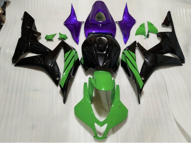 Gloss Black & Green and Purple Accents 2007-2008 CBR600RR Motorcycle Fairing Gloss Black & Green and Purple Accents 2007-2008 CBR600RR Motorcycle Fairing