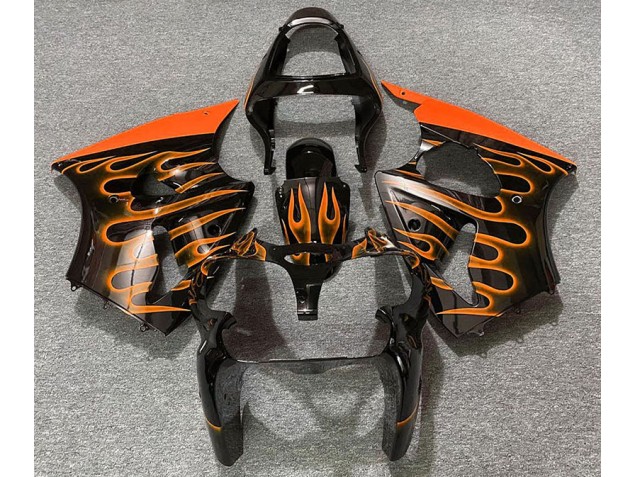 Gloss Black & Orange Flame 2000-2002 ZX6R Motorcycle Fairing Gloss Black & Orange Flame 2000-2002 ZX6R Motorcycle Fairing