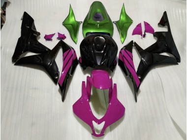 Gloss Black & Pink and Green Accents 2007-2008 CBR600RR Motorcycle Fairing