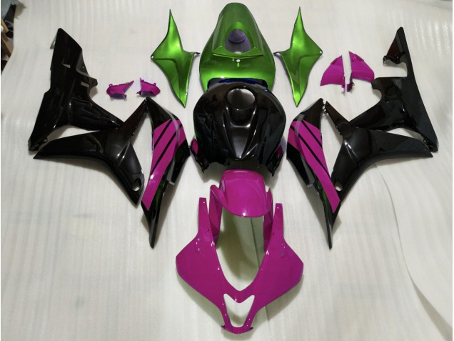 Gloss Black & Pink and Green Accents 2007-2008 CBR600RR Motorcycle Fairing