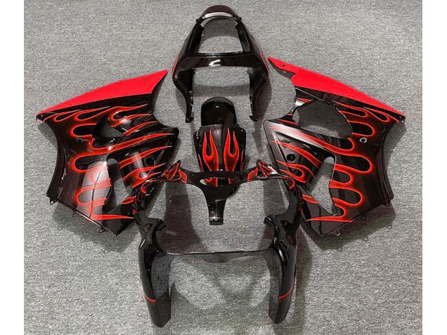 Gloss Black & Red Flame 2000-2002 ZX6R Motorcycle Fairing Gloss Black & Red Flame 2000-2002 ZX6R Motorcycle Fairing