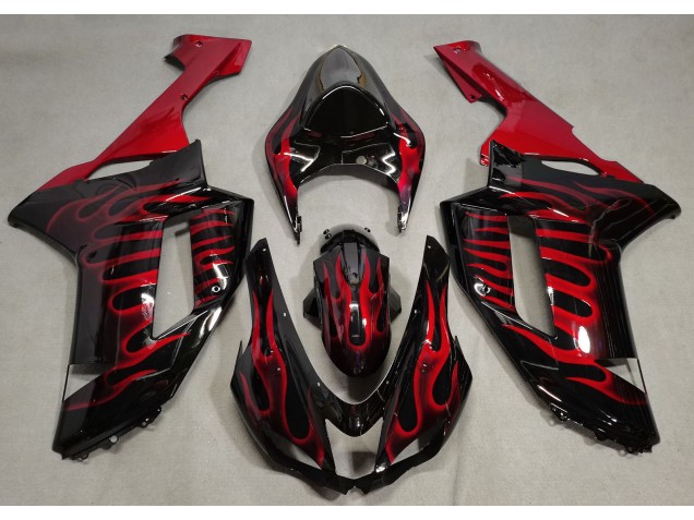 Gloss Black & Red Flame 2007-2008 ZX6R Motorcycle Fairing Gloss Black & Red Flame 2007-2008 ZX6R Motorcycle Fairing