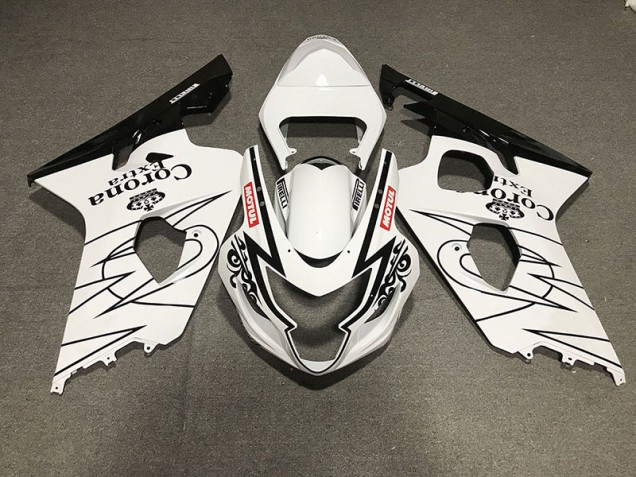 Gloss Black and White Corona Style 2004-2005 GSXR 600-750 Motorcycle Fairing Gloss Black and White Corona Style 2004-2005 GSXR 600-750 Motorcycle Fairing