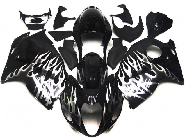 Gloss Black with Silver Flames 1997-2007 GSXR 1300 Hayabusa Motorcycle Fairing Gloss Black with Silver Flames 1997-2007 GSXR 1300 Hayabusa Motorcycle Fairing