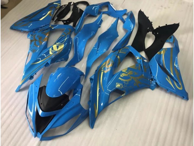 Gloss Blue with Gold 2016-2019 ZX10R Motorcycle Fairing Gloss Blue with Gold 2016-2019 ZX10R Motorcycle Fairing