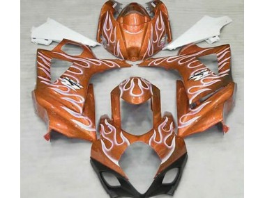 Gloss Orange and White Flame 2007-2008 GSXR 1000 Motorcycle Fairing