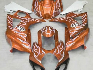 Gloss Orange and White Flame 2007-2008 GSXR 1000 Motorcycle Fairing