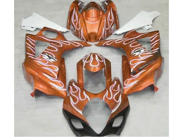 Gloss Orange and White Flame 2007-2008 GSXR 1000 Motorcycle Fairing Gloss Orange and White Flame 2007-2008 GSXR 1000 Motorcycle Fairing