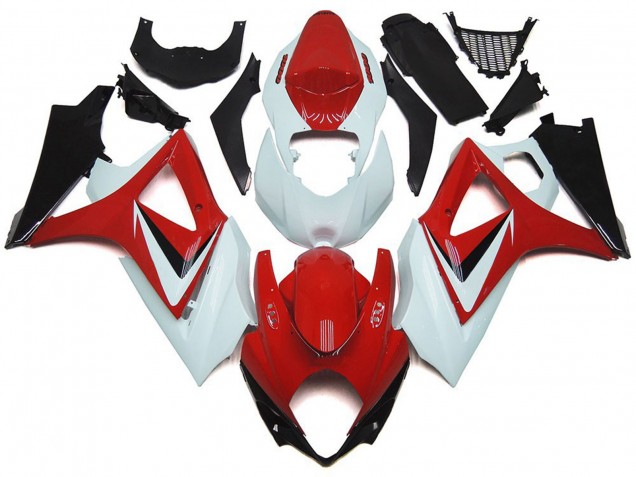 Gloss Red with White OEM Style 2007-2008 GSXR 1000 Motorcycle Fairing Gloss Red with White OEM Style 2007-2008 GSXR 1000 Motorcycle Fairing