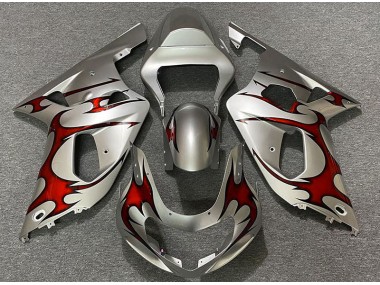 Gloss Silver & Red 2001-2003 GSXR 600-750 Motorcycle Fairing