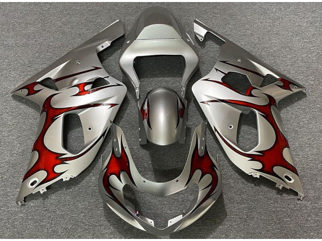 Gloss Silver & Red 2001-2003 GSXR 600-750 Motorcycle Fairing Gloss Silver & Red 2001-2003 GSXR 600-750 Motorcycle Fairing