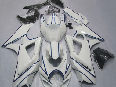 Gloss White Blue Pin Stripe 2007-2008 GSXR 1000 Motorcycle Fairing