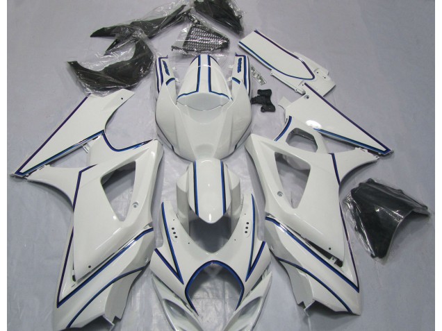 Gloss White Blue Pin Stripe 2007-2008 GSXR 1000 Motorcycle Fairing Gloss White Blue Pin Stripe 2007-2008 GSXR 1000 Motorcycle Fairing