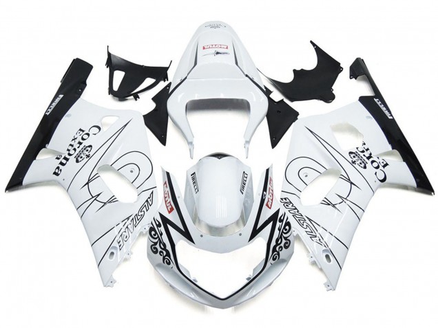Gloss White Corona and Black 2001-2003 GSXR 600-750 Motorcycle Fairing Gloss White Corona and Black 2001-2003 GSXR 600-750 Motorcycle Fairing