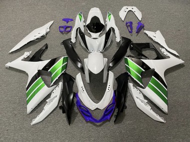Gloss White Green Black and Purple 2009-2016 GSXR 1000 Motorcycle Fairing