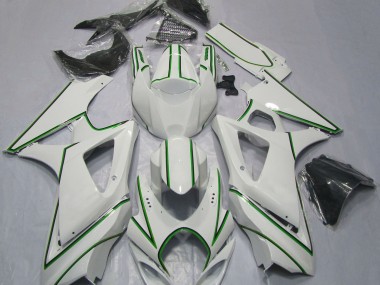 Gloss White Green Pin Stripe 2007-2008 GSXR 1000 Motorcycle Fairing