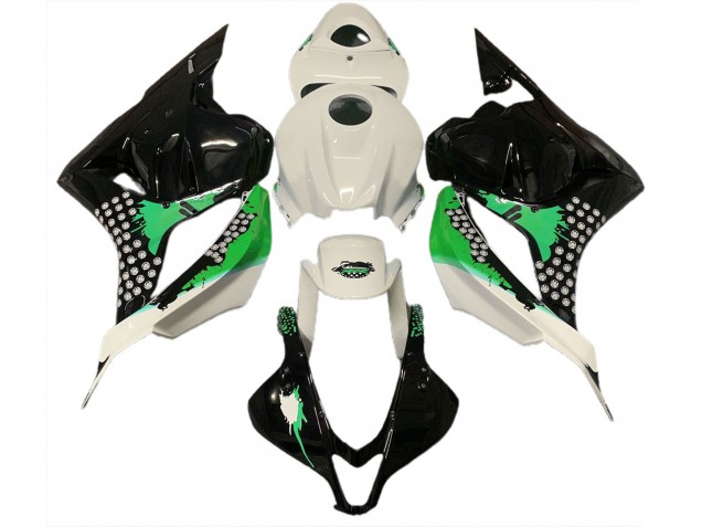 Gloss White & Green Splatter 2009-2012 CBR600RR Motorcycle Fairing