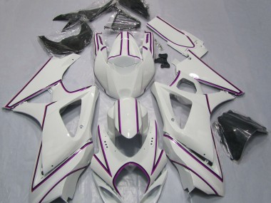 Gloss White Pink Pin Stripe 2007-2008 GSXR 1000 Motorcycle Fairing