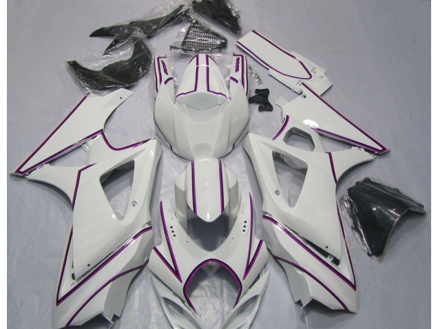 Gloss White Pink Pin Stripe 2007-2008 GSXR 1000 Motorcycle Fairing Gloss White Pink Pin Stripe 2007-2008 GSXR 1000 Motorcycle Fairing