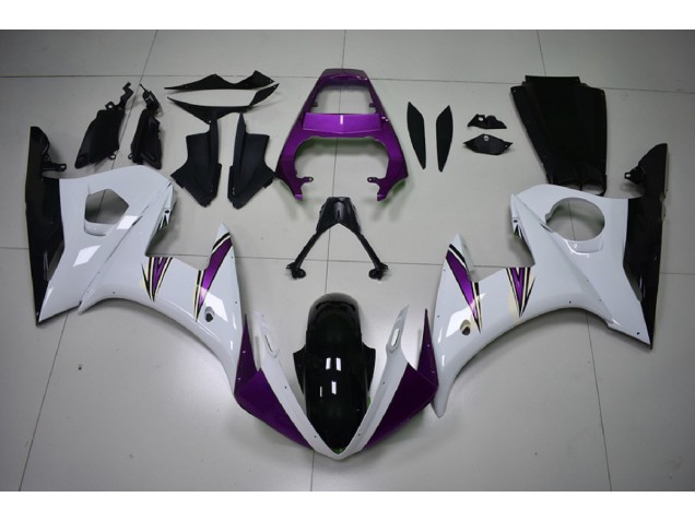 Gloss White & Purple Accents 2003-2004 R6 Motorcycle Fairing Gloss White & Purple Accents 2003-2004 R6 Motorcycle Fairing