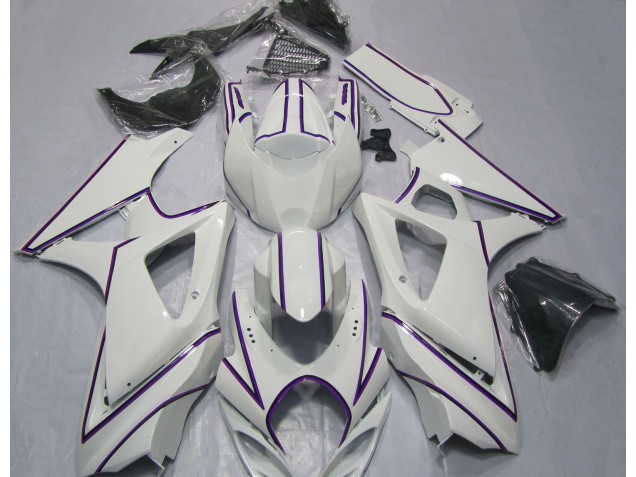 Gloss White Purple Pin Stripe 2007-2008 GSXR 1000 Motorcycle Fairing Gloss White Purple Pin Stripe 2007-2008 GSXR 1000 Motorcycle Fairing