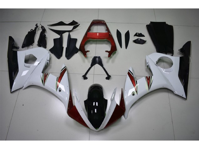 Gloss White & Red Accents 2003-2004 R6 Motorcycle Fairing Gloss White & Red Accents 2003-2004 R6 Motorcycle Fairing