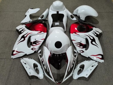 Gloss White & Red Flame 2008-2020 GSXR 1300 Hayabusa Motorcycle Fairing