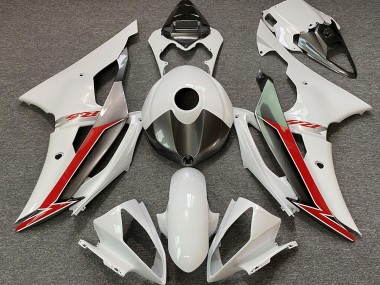 Gloss White Silver and Red 2008-2016 R6 Motorcycle Fairing